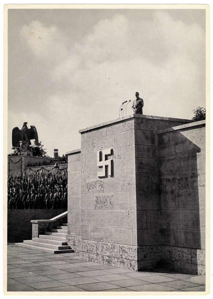 Caption reads:

"Rostrum in the Luitpold Arena at the Reich Party Rally Grounds in Nuremberg"