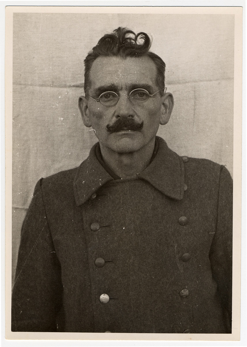 Mug shot of S.S. guard Johann Viktor Kirsch stationed at Dachau, who was arrested when the camp was liberated by American forces on April 29, 1945.