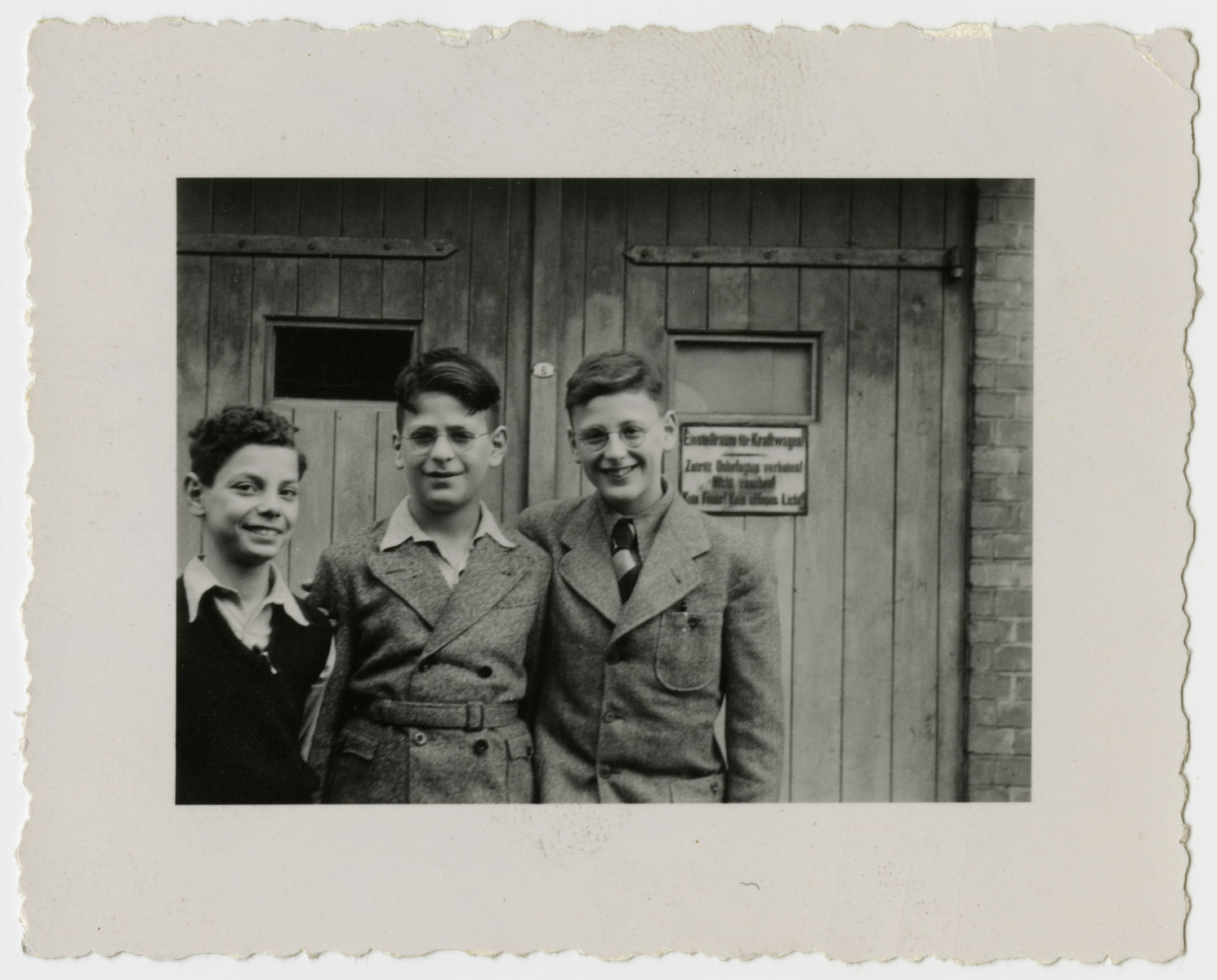 Peter Forchheimer poses with his cousin and brother shortly before emigrating from Germany.

From left to right are Robert, Franz and Peter Forchheimer.
