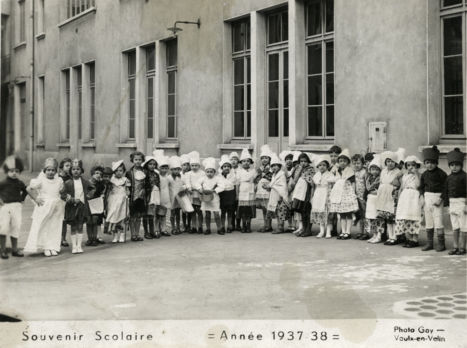 Children in an elementary school in Lyon pose in costume to celebrated Mardi Gras.