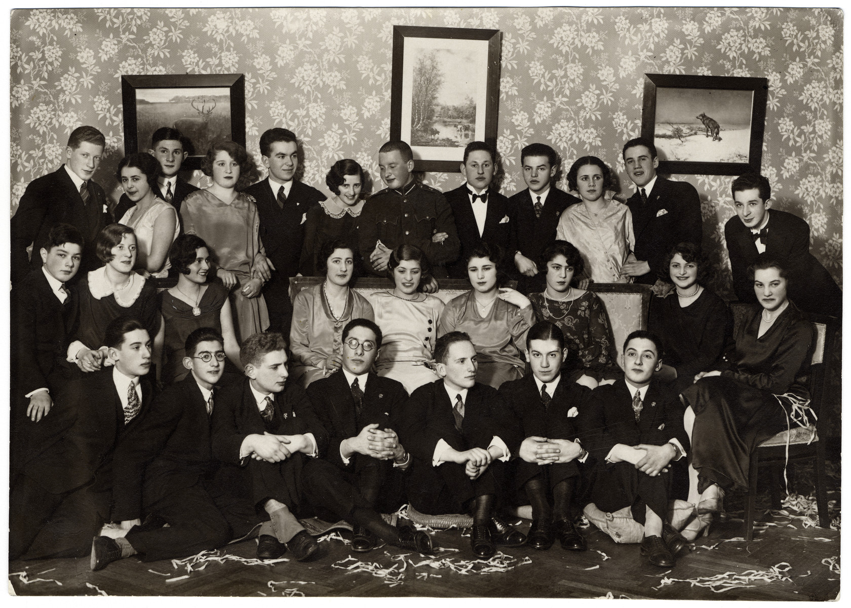 Prewar group portrait of young people celebrating the New Year in Riga, Lativa.
