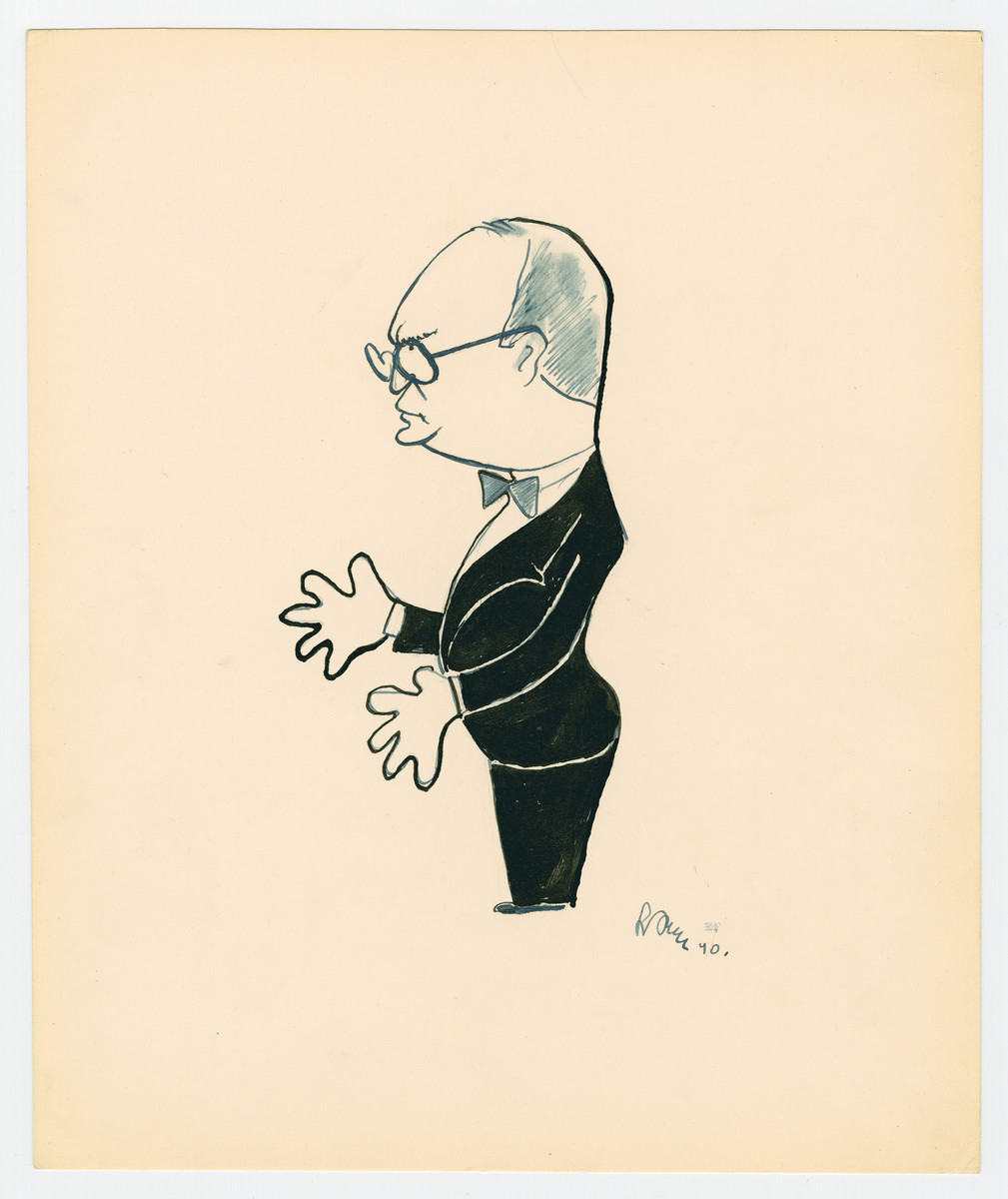 Caricature by Lutek Orenbach of lawyer H. member of the Council of Elders.