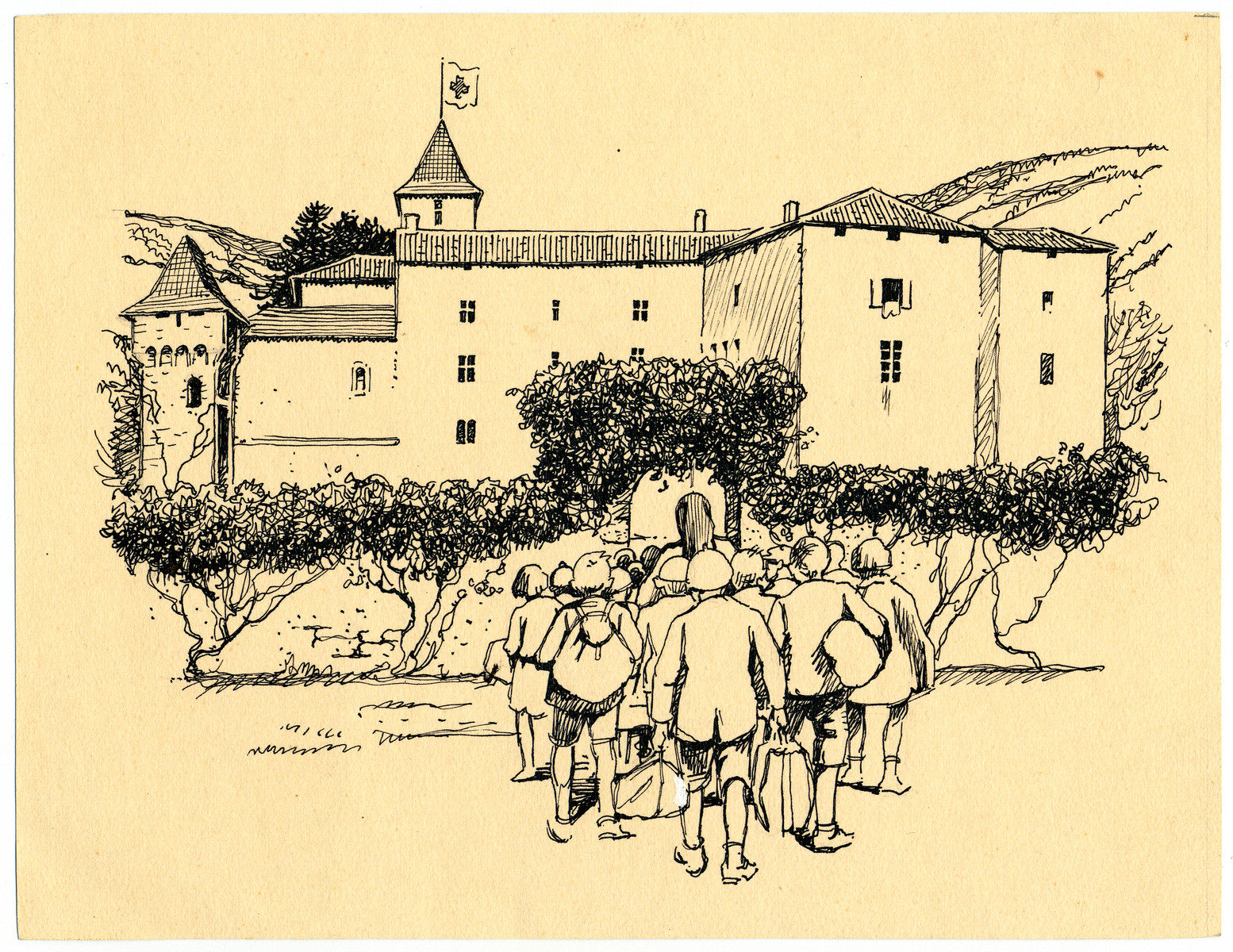 A child's drawing of the Chateau de la Hille.
