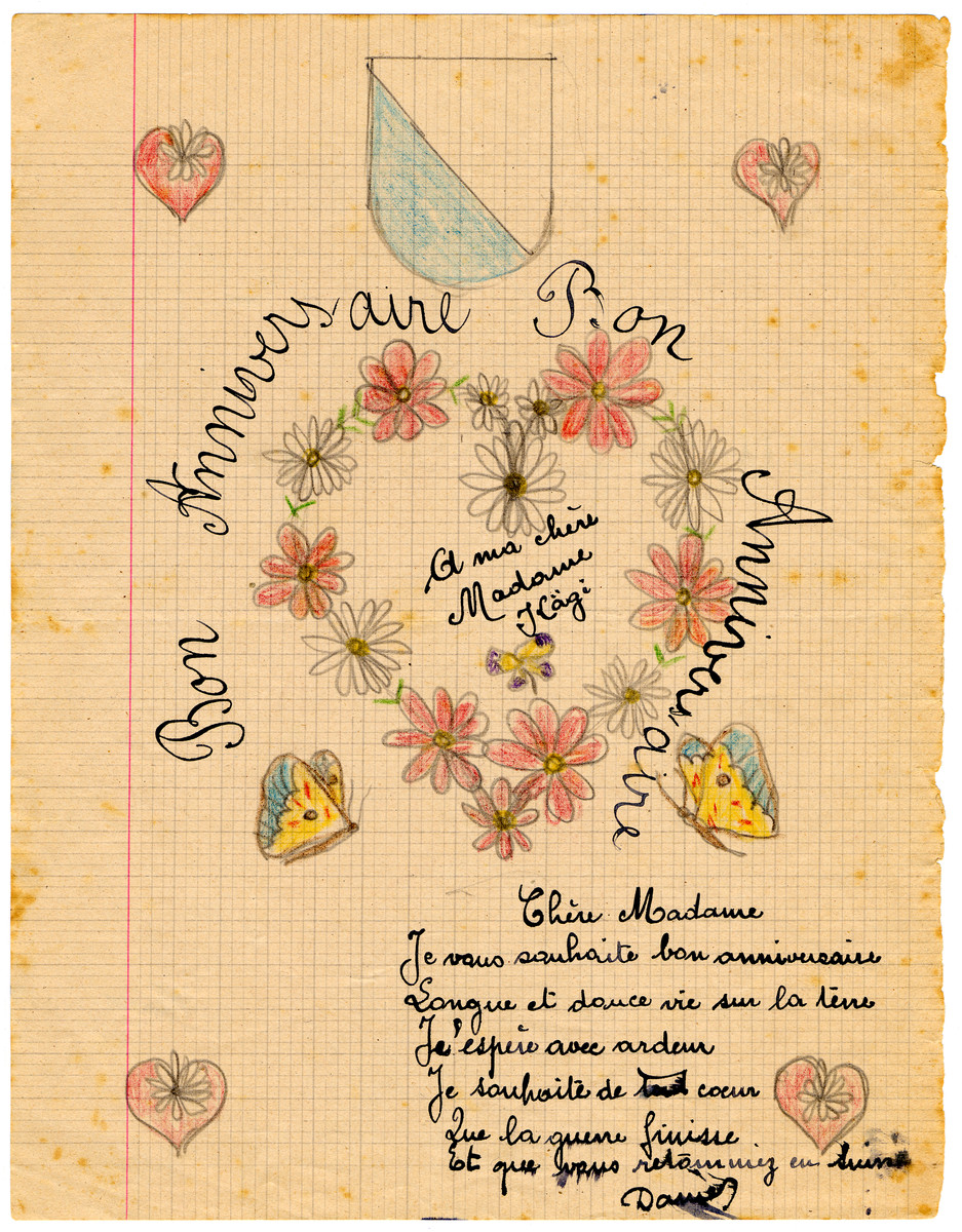 Birthday Card Drawn By A Child Chateau De La Hille Collections Search United States Holocaust Memorial Museum