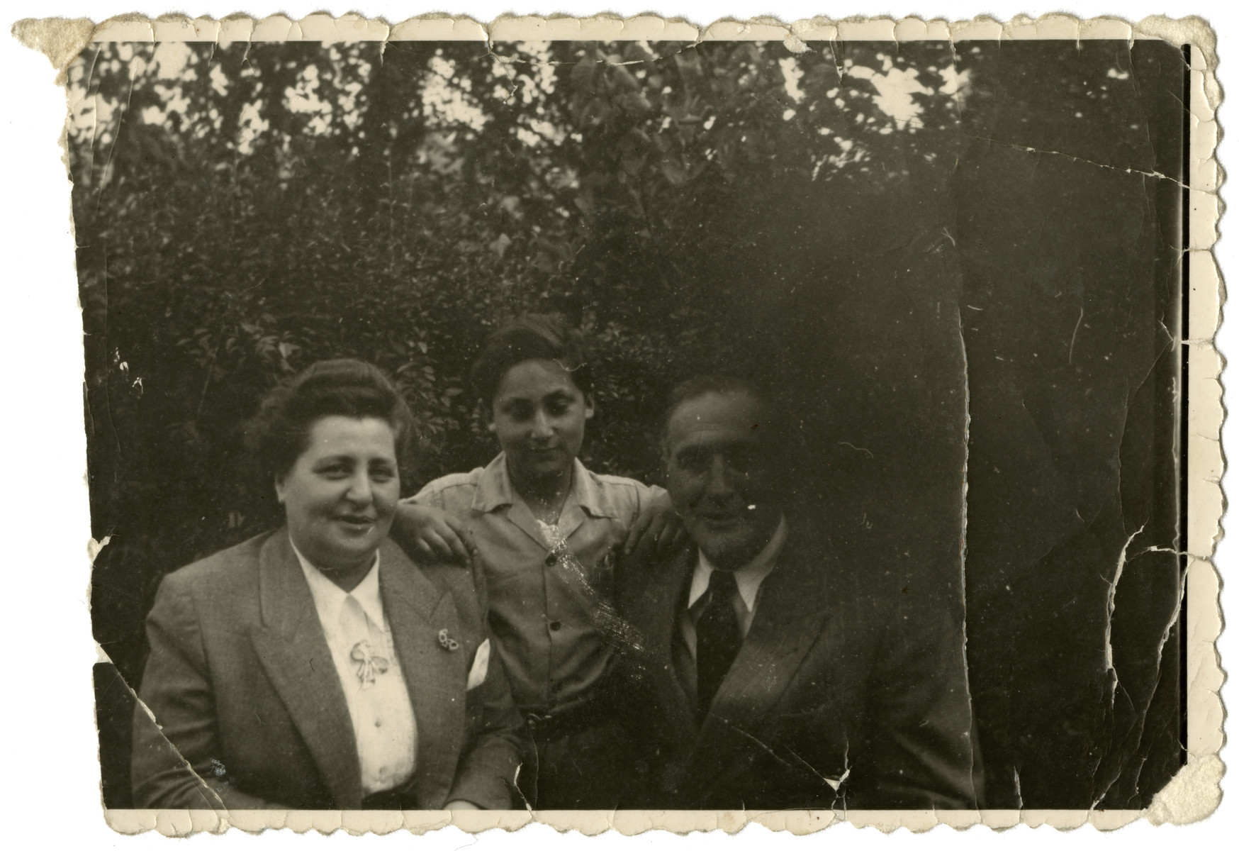 Simon Steil poses with the Mr. and Mrs. Finel, cousins of his mother who had escaped to Switzerland and spent the war there.