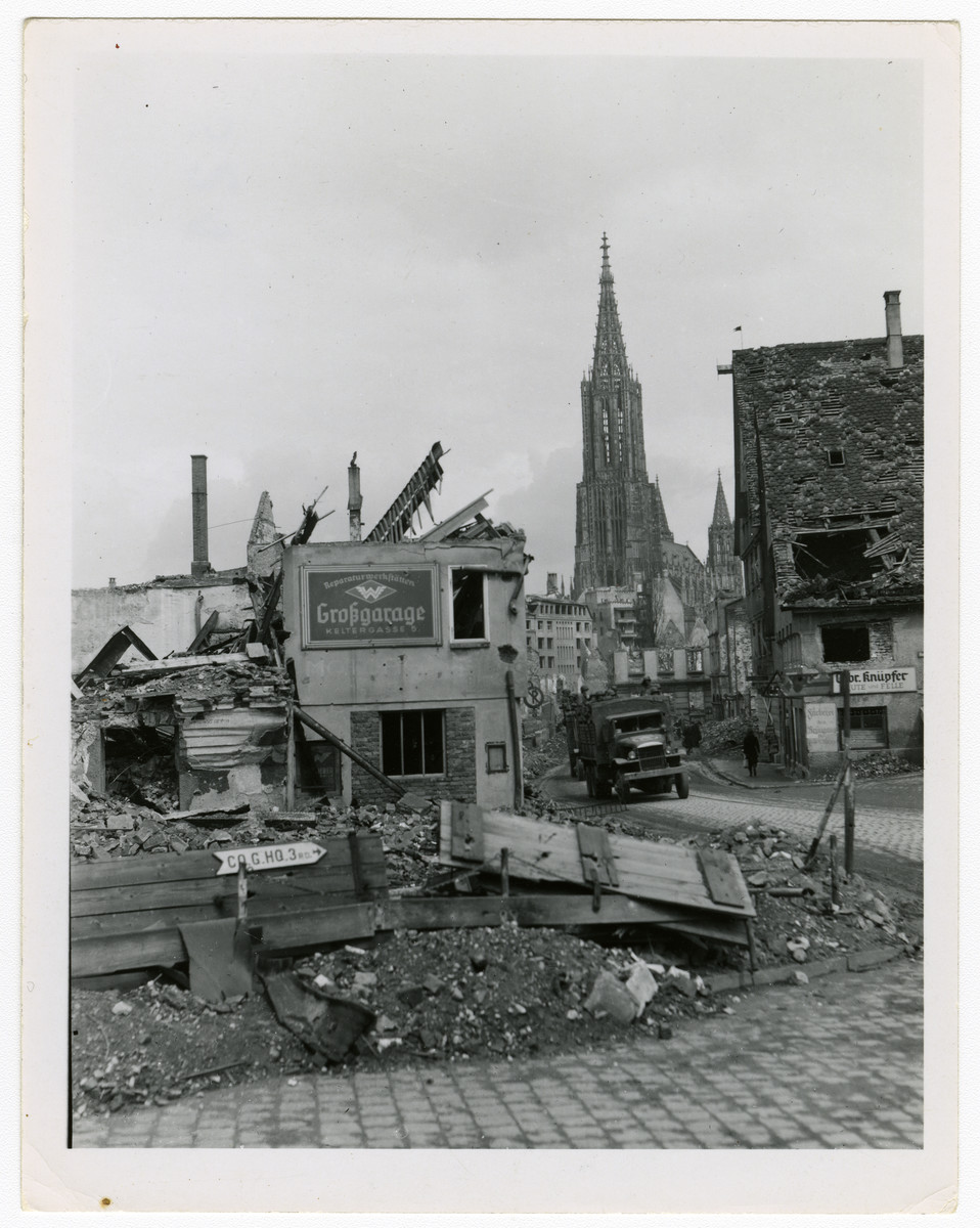 View of a bombed out street in Munich.

Original caption reads, "This was Munich, May '45."