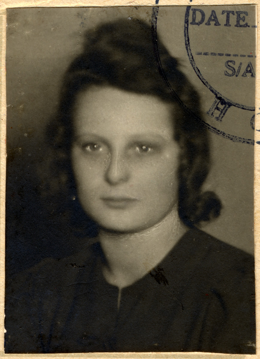 Studio portrait attached to the identification card for political prisoners issued to Edith Wakschlag.