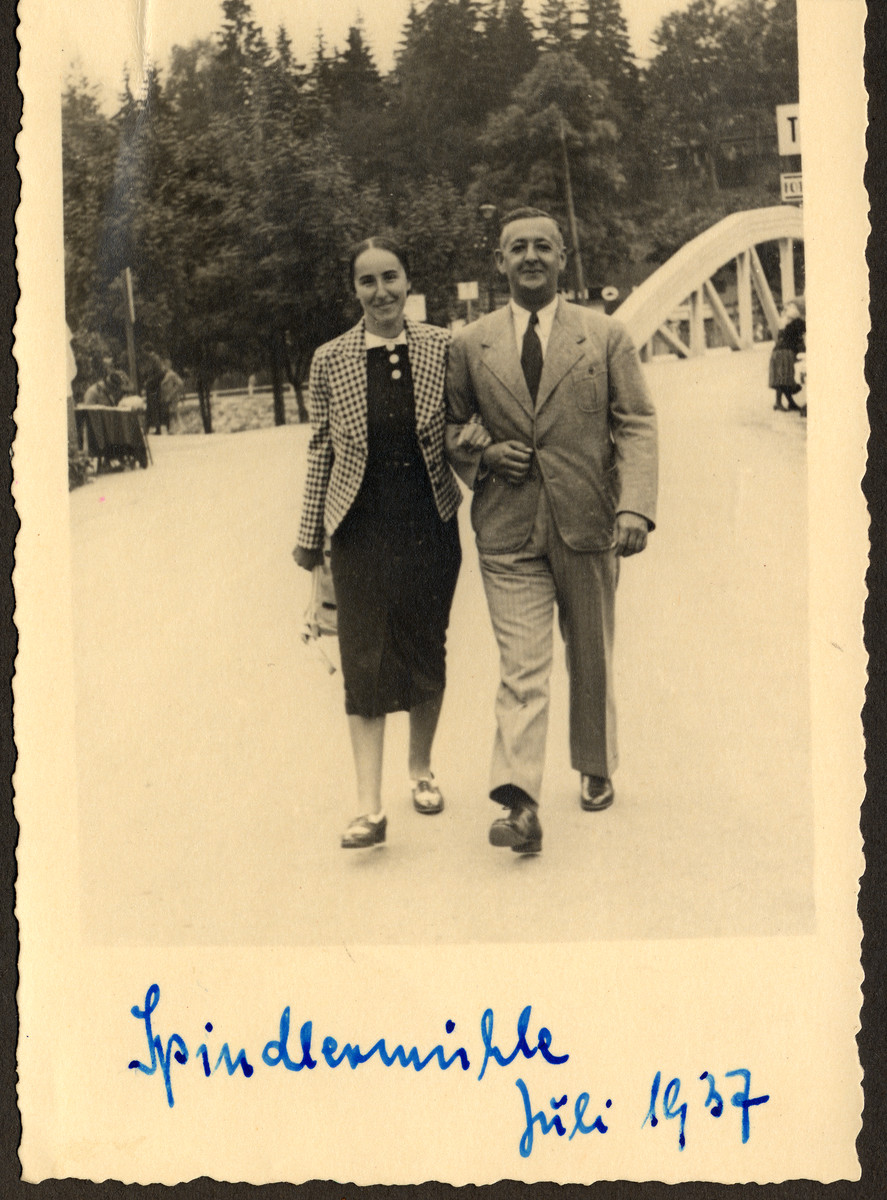 Hans and Lotte Liebermann walk arm in arm in the resort town of Spindlermuehle.