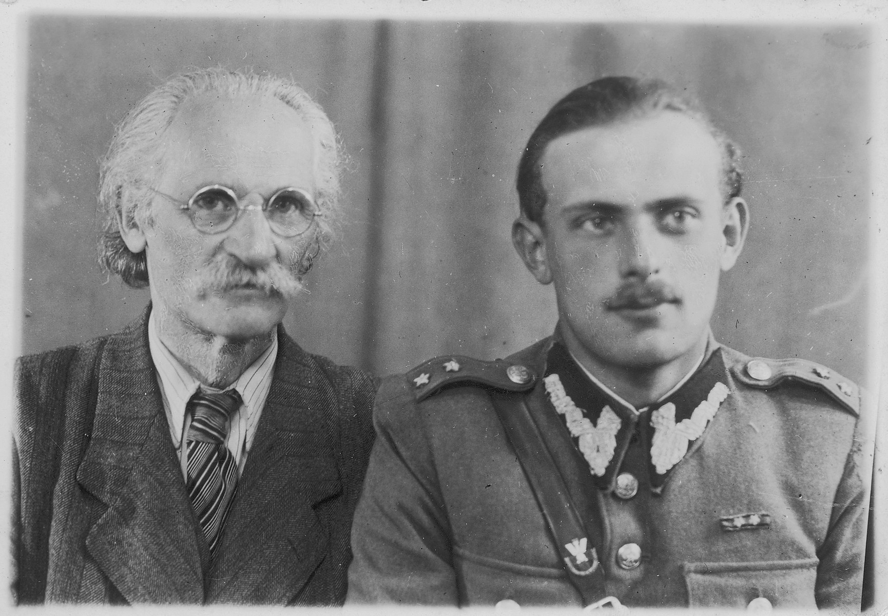Studio portrait Perec Willenberg and his son Shmuel, a survivor of the Treblinka uprising and officer in the Polish army.