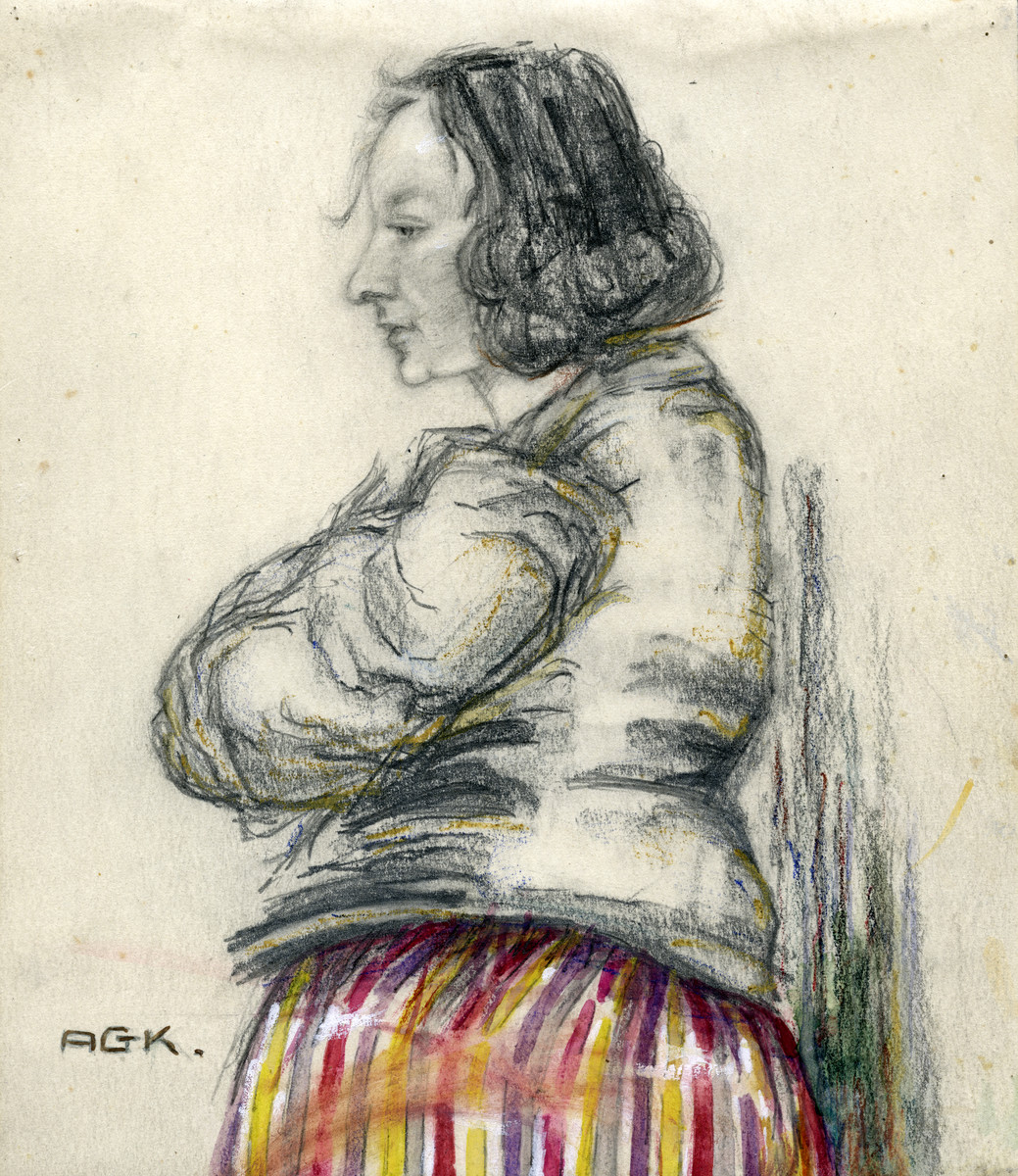 Portrait of Hella Bacmeister drawn by her cousin while she was a forced laborer in Germany.