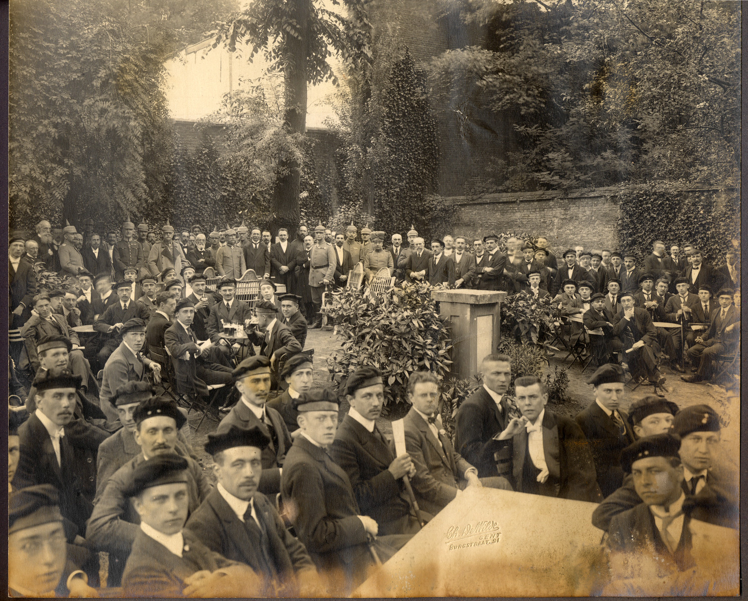 Students at the Von Bissing University, a Dutch speaking universtity founded during German occupation of Belgium in WWI, and German occupation officials.