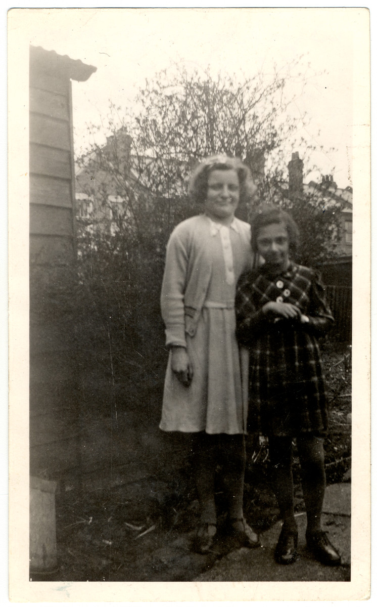 Ruth Danzig (right) from Munich and her cousin Bianca Bravmann (left), pose in Wittelshofen prior to leaving on a  Kindertransport,.

Bianca left Wittelshofen for Munich to attend school because the children in Wittelshofen threw stones at her since she was Jewish.  From there she left for England on a Kindertransport.