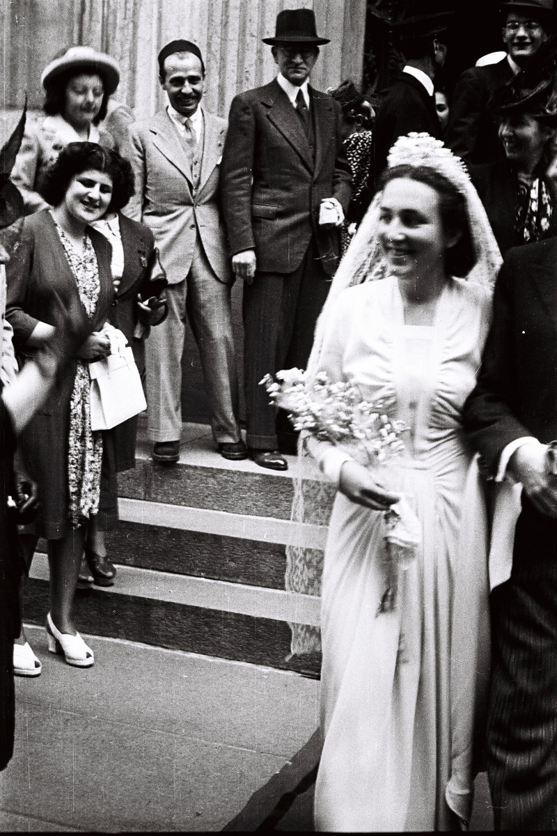 Well-wishers greet Mathilda Morpugo on her wedding day.