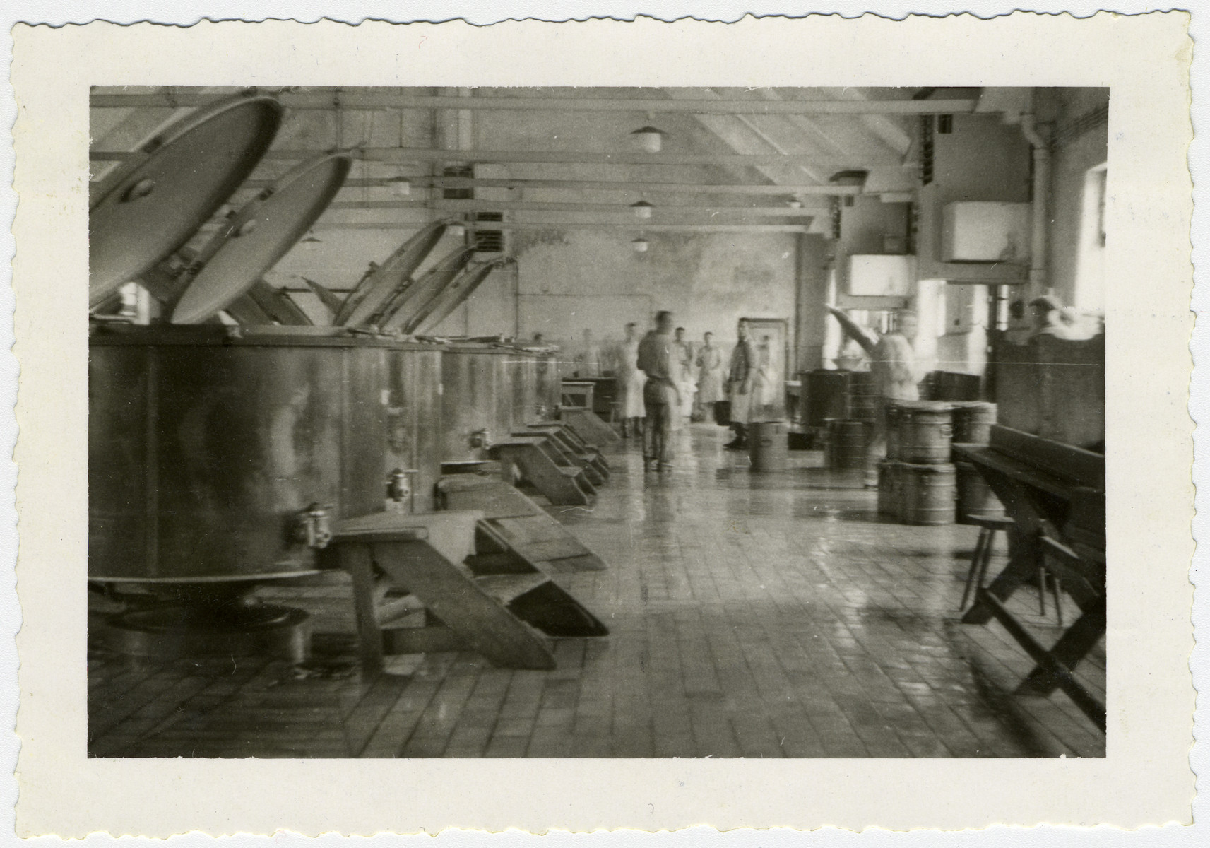 Interior view of the Buchenwald camp kitchen after liberation.