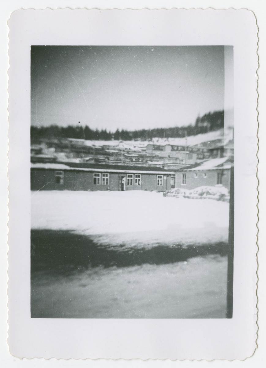 View of the exteriors of the barracks of the Flossenbuerg concentration camp.