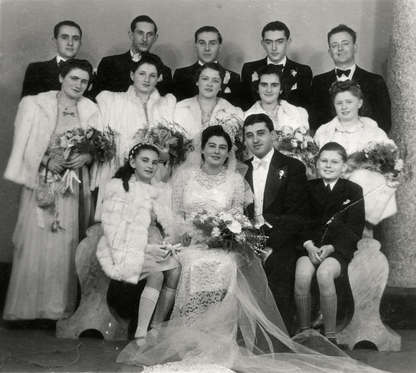 Wedding portrait of Zoltan Shiklos, cousin of the donor.

Zoltan Shiklos perished in the Holocaust. Agnes Somlo is pictured in the fur coat.