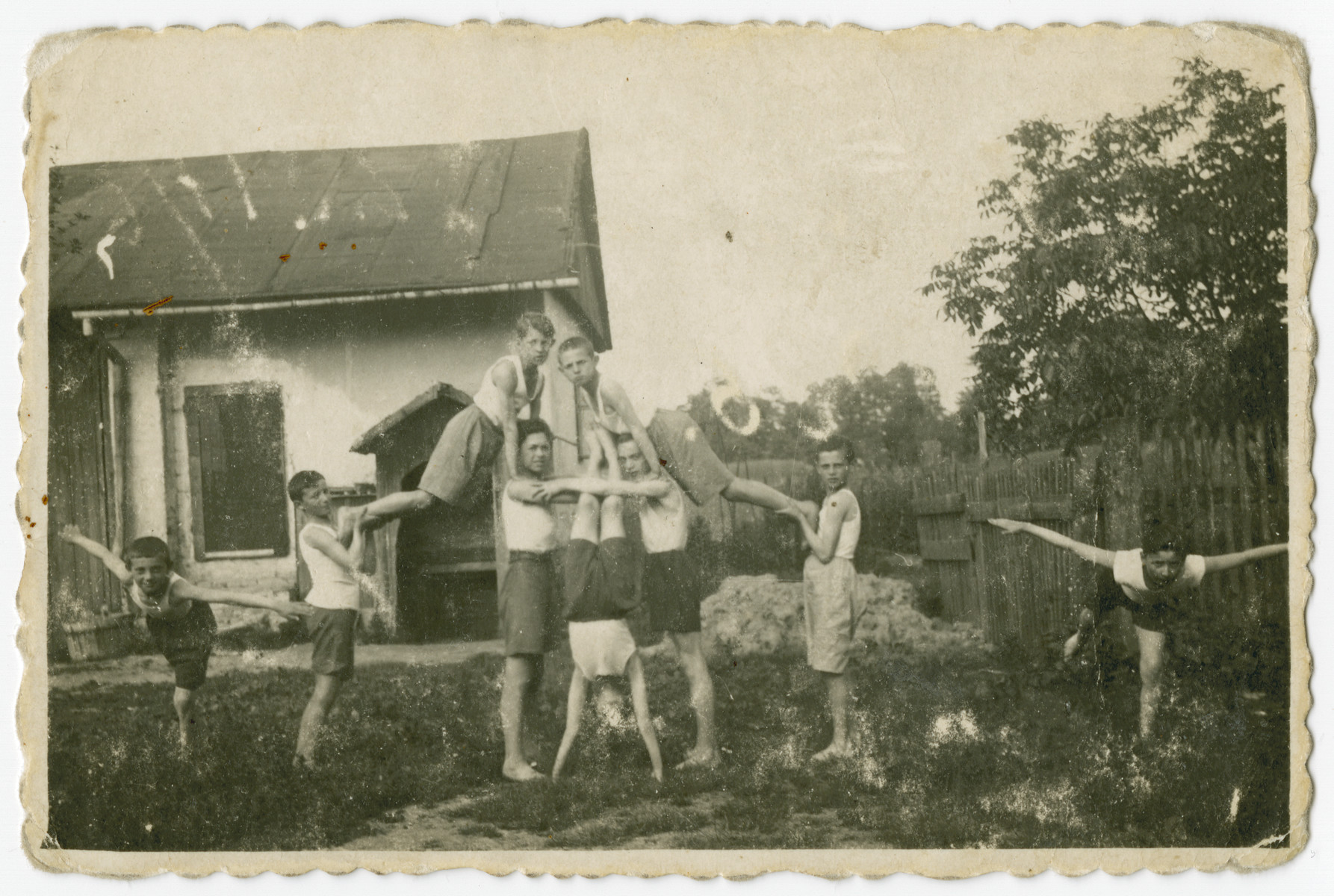 Teenage boys from a Maccabi club practice gymnastics.