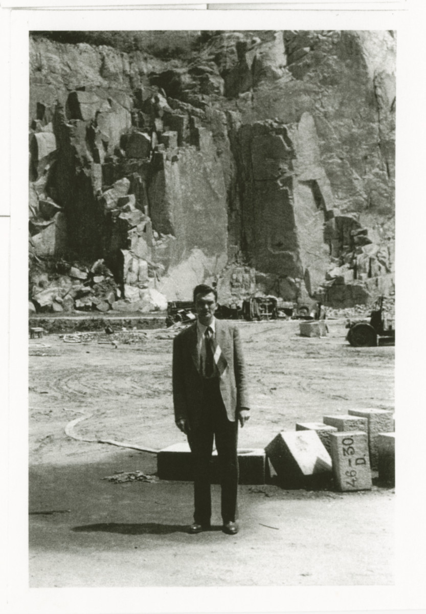 Roswell McClelland stands in front of the stone quarry of the Mauthausen concentratiom camp.