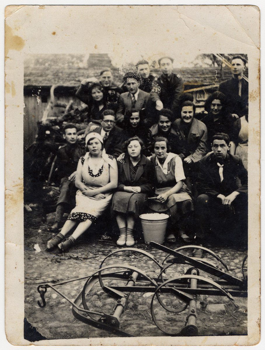 Group portrait of Latvian Jewish youth in a Betar hachshara.
