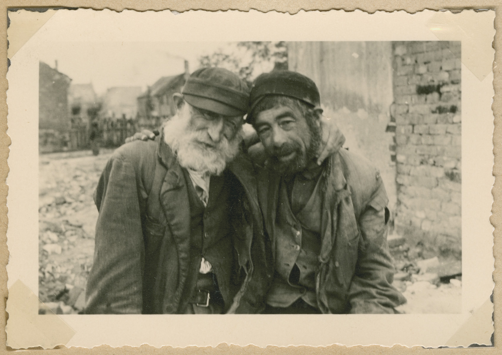 Close-up portrait of two Jewish men in what probably is the Deblin-Irena ghetto.