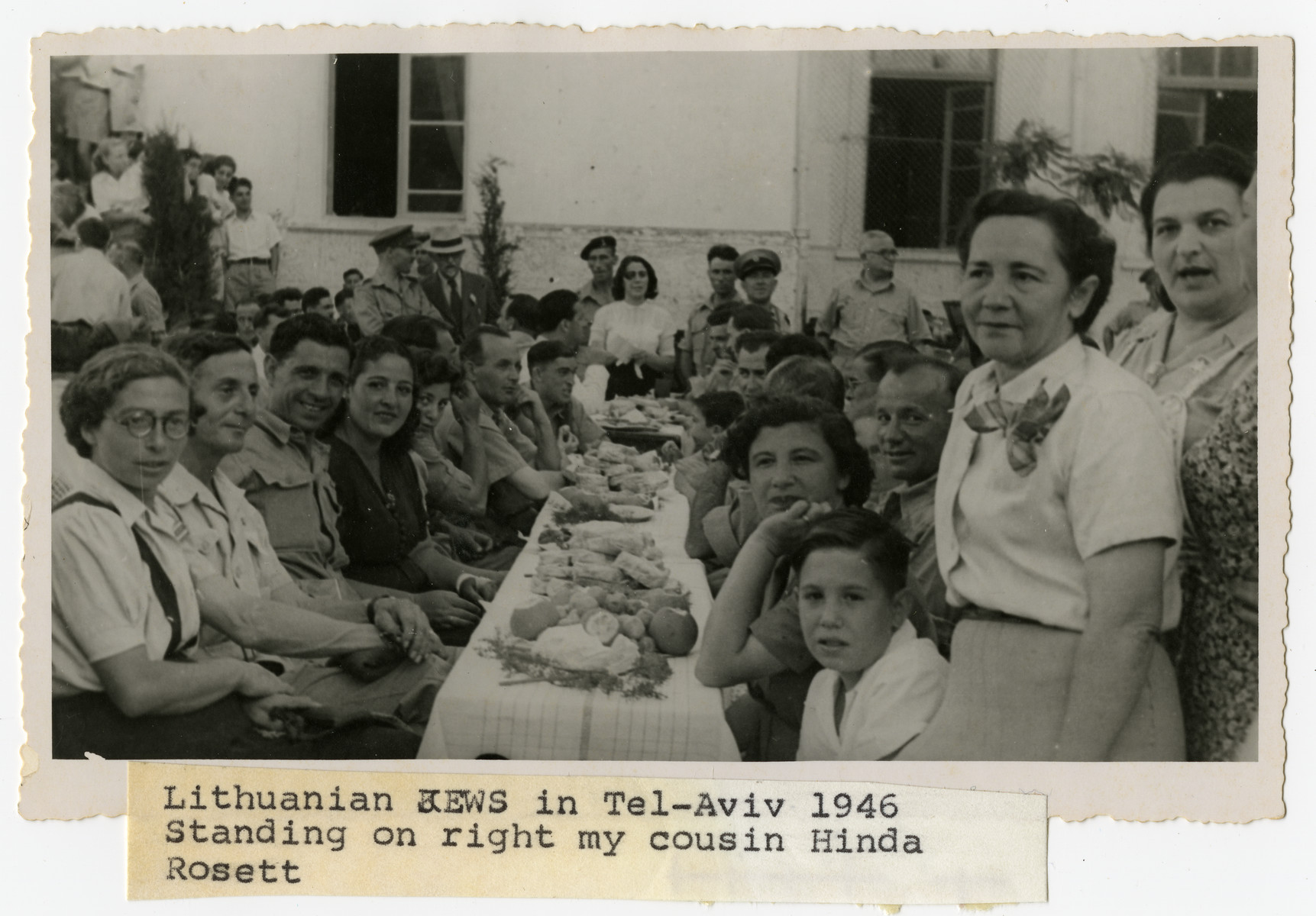 Lithuanian immigrants gather for a celebration in Tel Aviv.

Hinda Rossett (the cousin of Paul Bagriansky) is standing on the right.