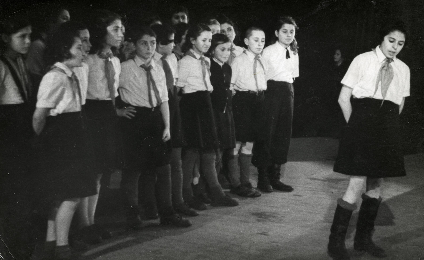 Group portrait of a postwar Jewish orphanage in Kaunas with Communist leanings.

Shalom Kaplan is pictured third from the right.