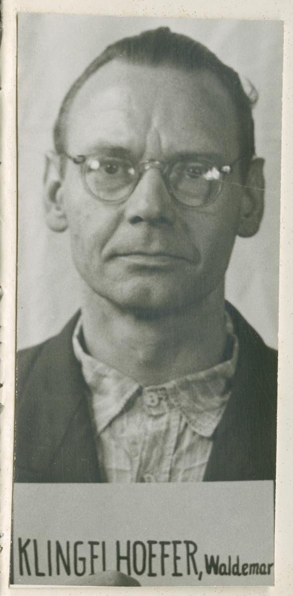 Defendant Waldemar Klingelhoefer at the Einsatzgruppen Trial.  Klingelhoefer was a member of Sonderkommando 7b in Einsatzgruppe B, and the Commanding Officer of Vorkommando Moscow.