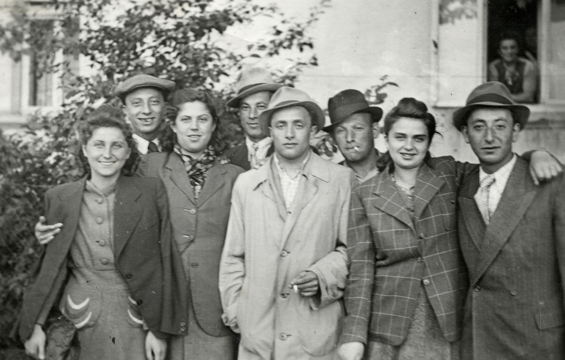 Group portrait of young people in the Eggenfelden displaced persons camp.

Among those pictured are Lea Sheindla Leiblich (third from the left) and her husband Zvi Herschel (fourth from the left).