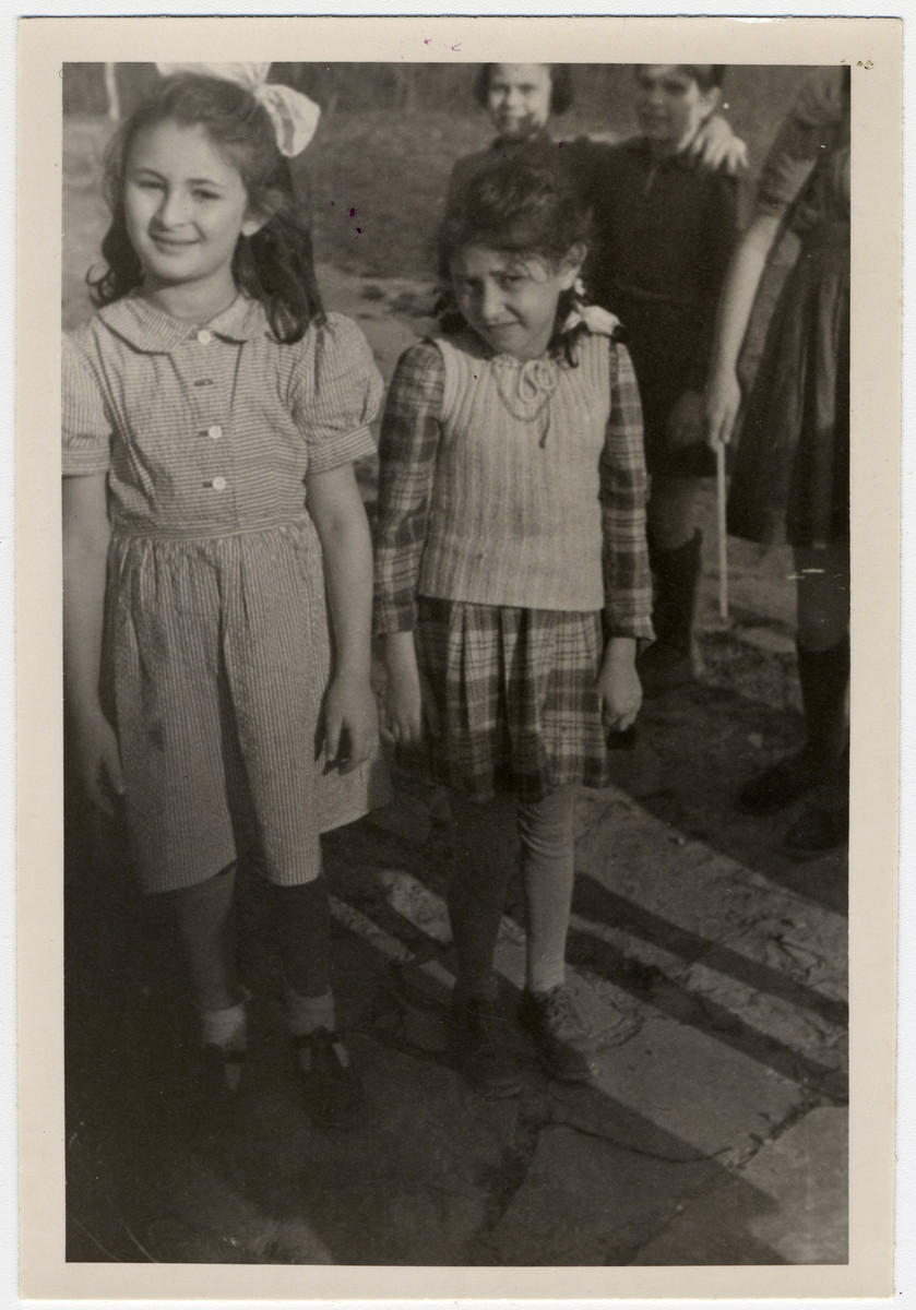 Portrait of two young girls in the Ziegenhain displaced persons' camp.

Pictured are Bella Schapira and Channa Chernowitz.