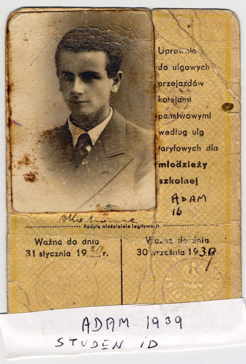 Adam Kahane's student identification card from 1939.
