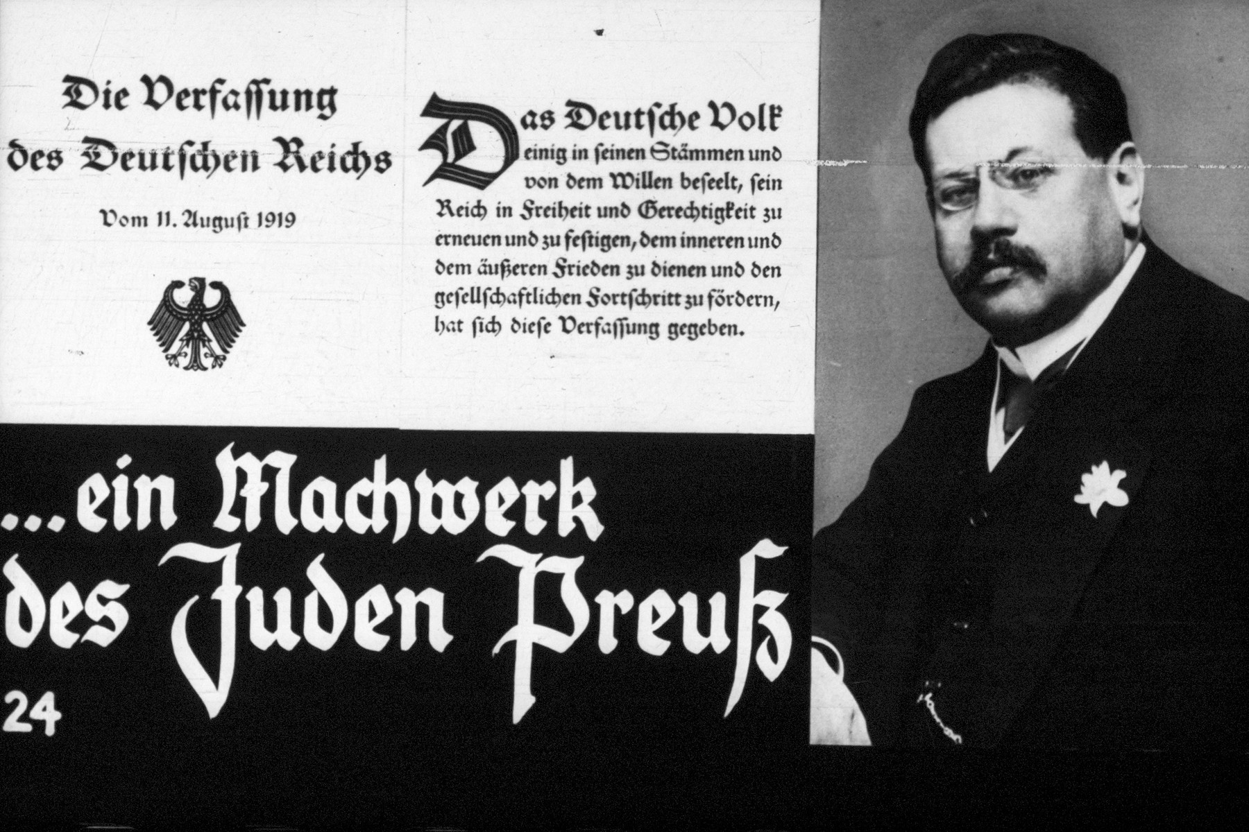 24th Nazi propaganda slide of a Hitler Youth educational presentation entitled "Germany Overcomes Jewry."

..ein Machwerk des Juden Preuß
//
.. A concoction of the Jewish Preuss