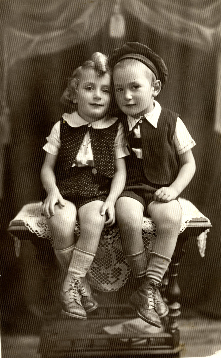 Studio portrait of Naftali and Michael Teichman, both of whom perished in Auschwitz three years later.