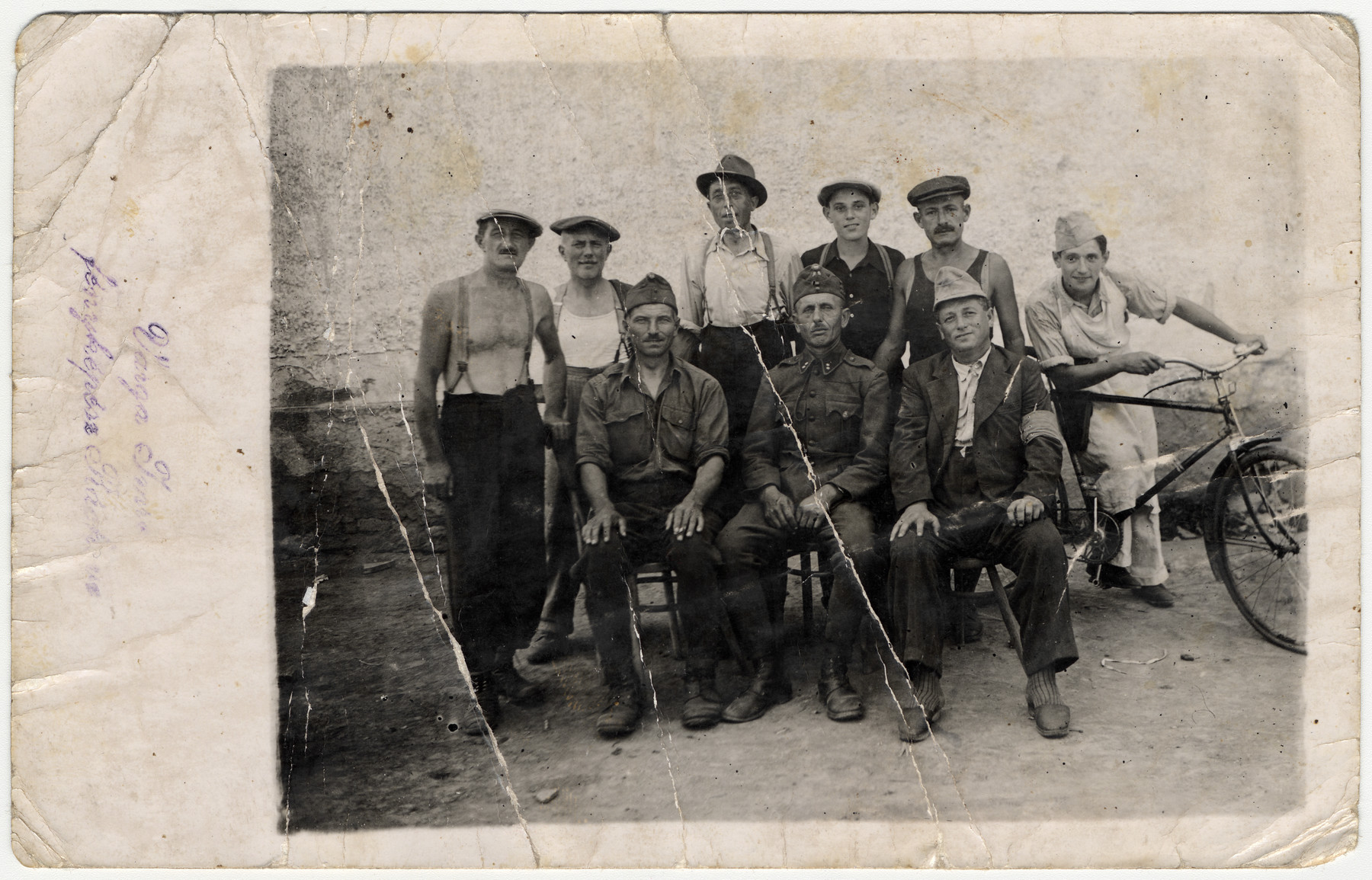 Group portrait of a Hungarian labor battalion.

Shimon Ganzl, uncle of the donor, is on the far left.