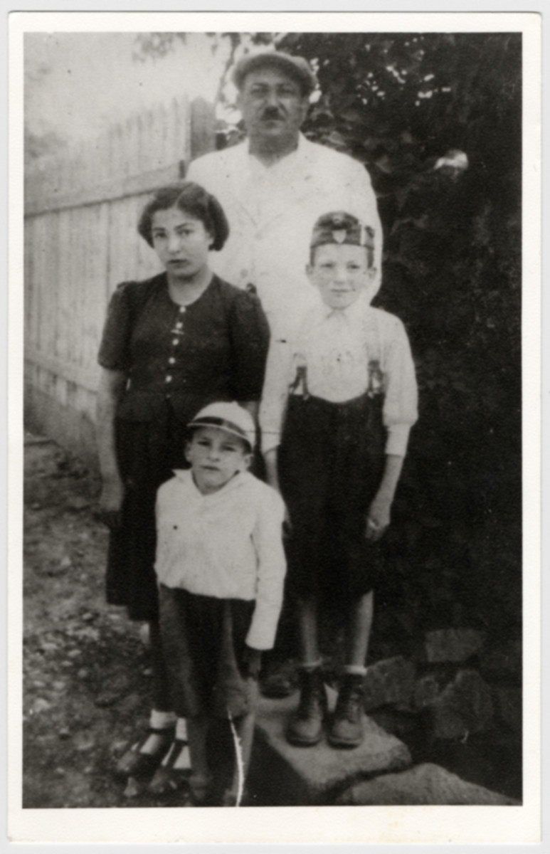 Portrait of Yitzchak Ganzl, his wife and children.

All were later deported to Auschwitz.