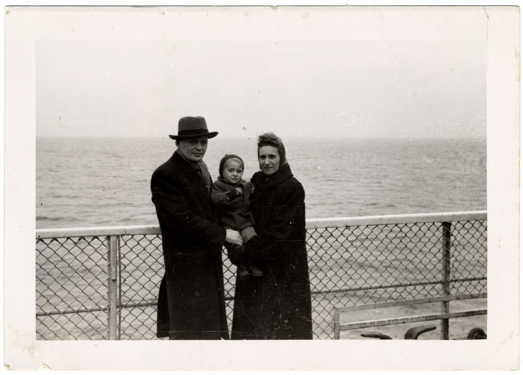 The Hochbaum family stands on the deck of the Marine Flasher while en route to the United States.

Pictured are Leon, Jeffrey and Blanche Hochbaum.