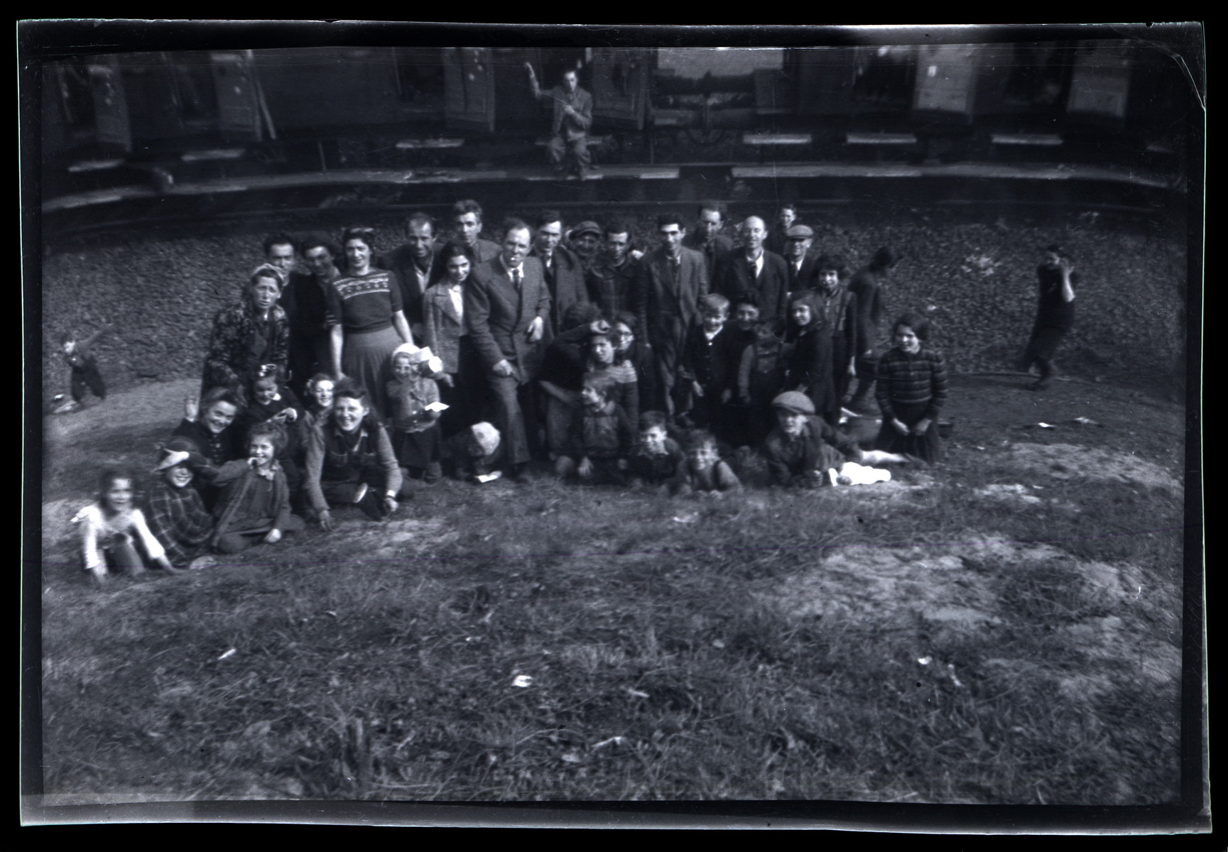 Group portrait of survivors from Bergen-Belsen liberated outside of Farsleben.