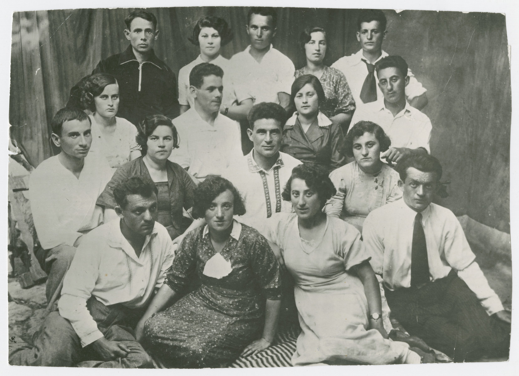 Group portrait of Jewish youth in Orinin, Ukraine.  

Among those pictured is Leo Berenstein, who survived the war.