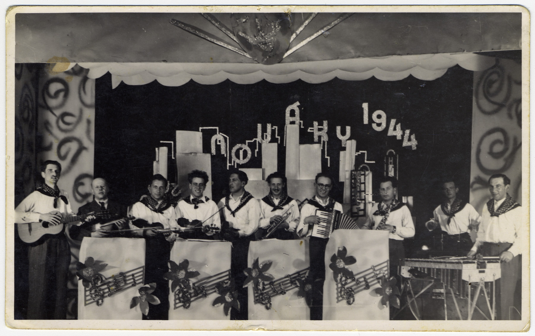 Musicians perform on the stage of the Novaky labor camp.