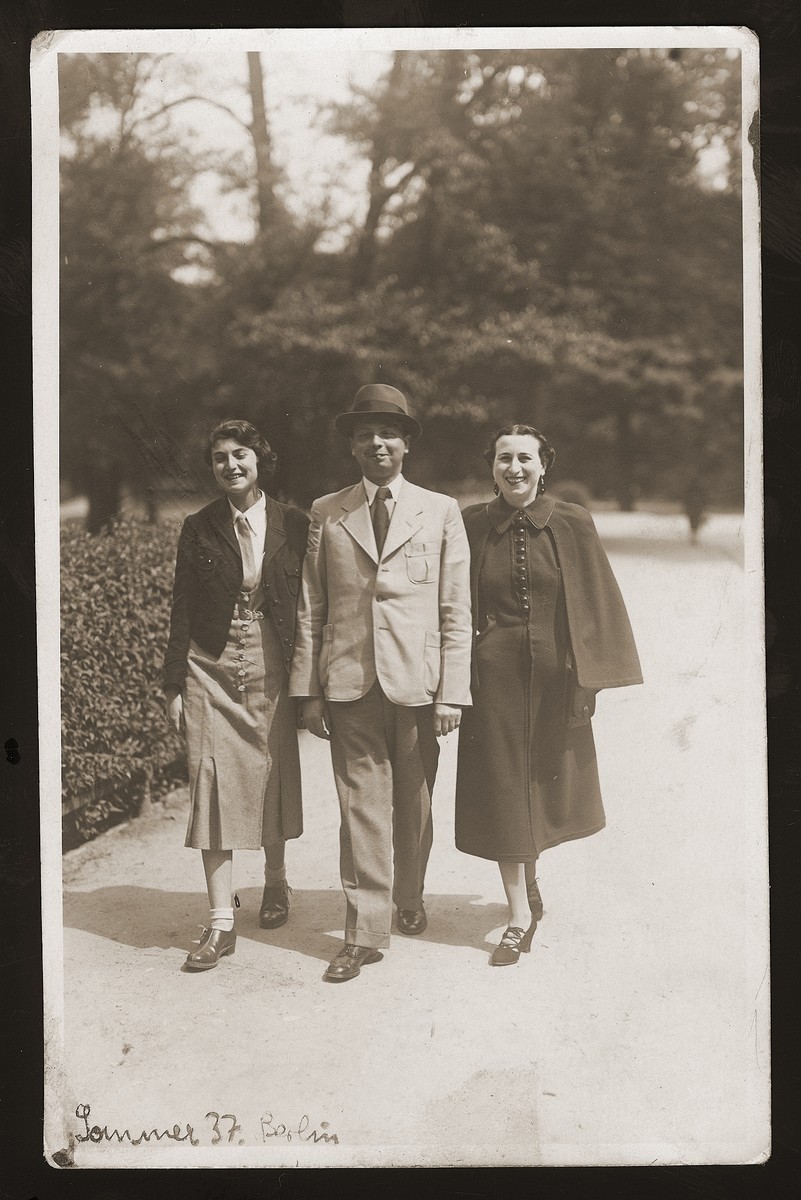Maks Bilauer, donor's future brother-in-law, walks with two of his relatives, during a visit to Berlin.  He later married Rozka Rozen, donor's older sister.