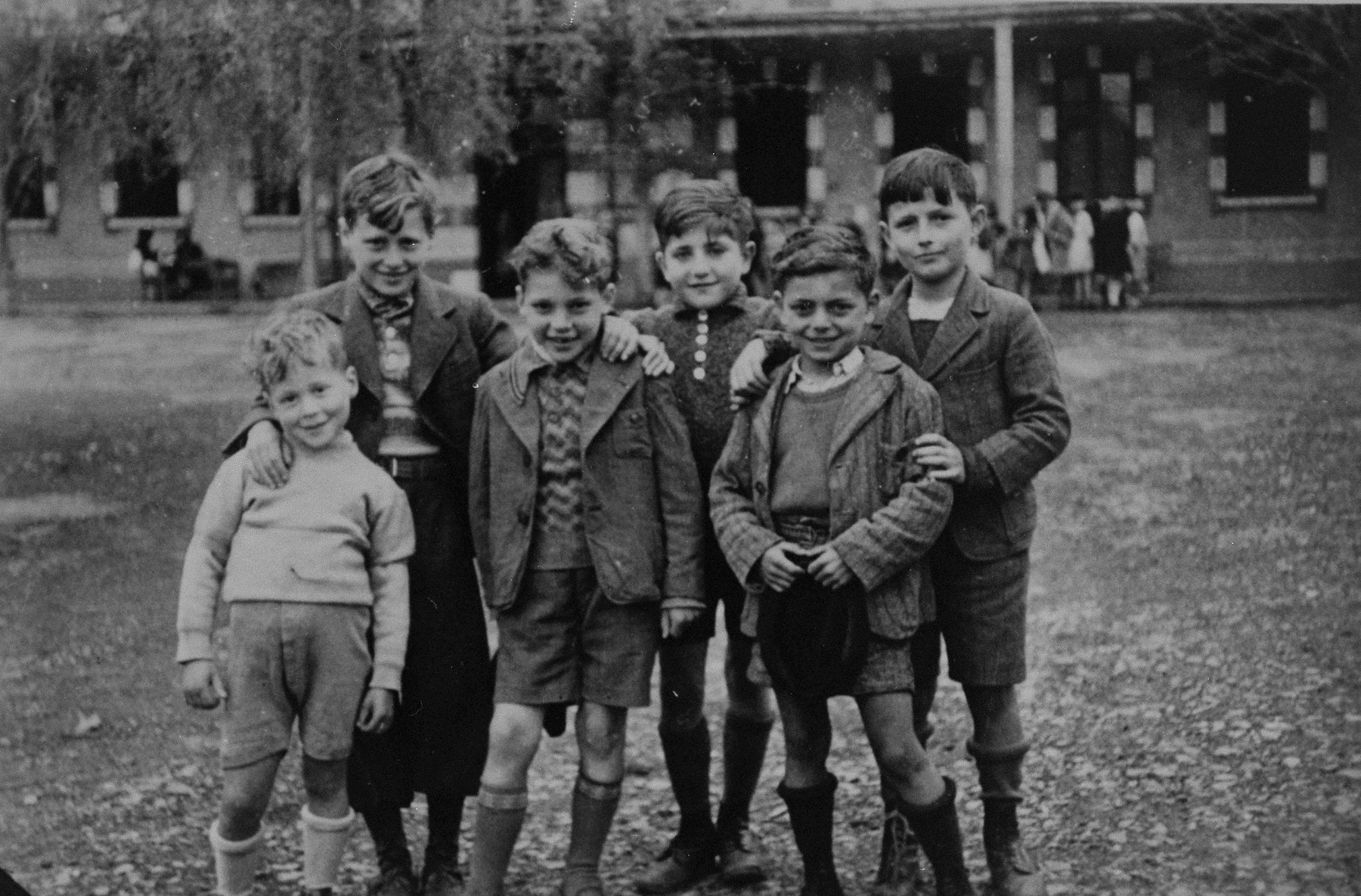 Group portrait of six German-Jewish refugee boys living at the OSE children's home, "Maison des Pupilles de la Nation," in Aspet, France.  

Pictured from left to right are:  Ernst Weilheimer, Richard Weilheimer, Rolf Hess, Hugo Schiller, Hjalmar Maurer and Kurt Walker.

These boys were brought to Aspet from French transit camps with the assistance of the American Friends Service Committee (AFSC) and the Oeuvre de secours aux enfants (OSE).  The AFSC later secured their passage to the United States.