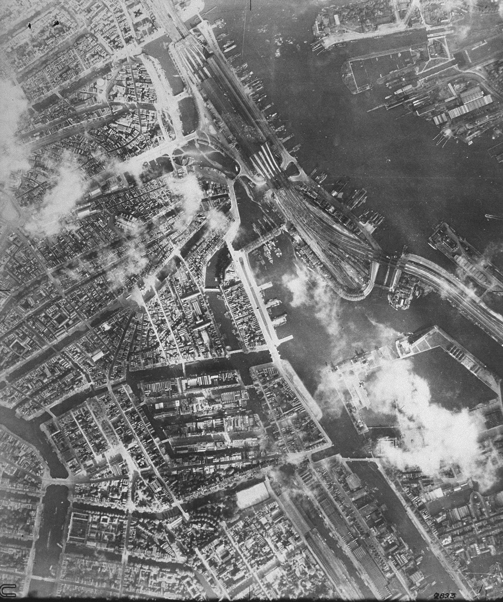 An aerial view of Amsterdam, taken for Allied military use.  [oversized photo]