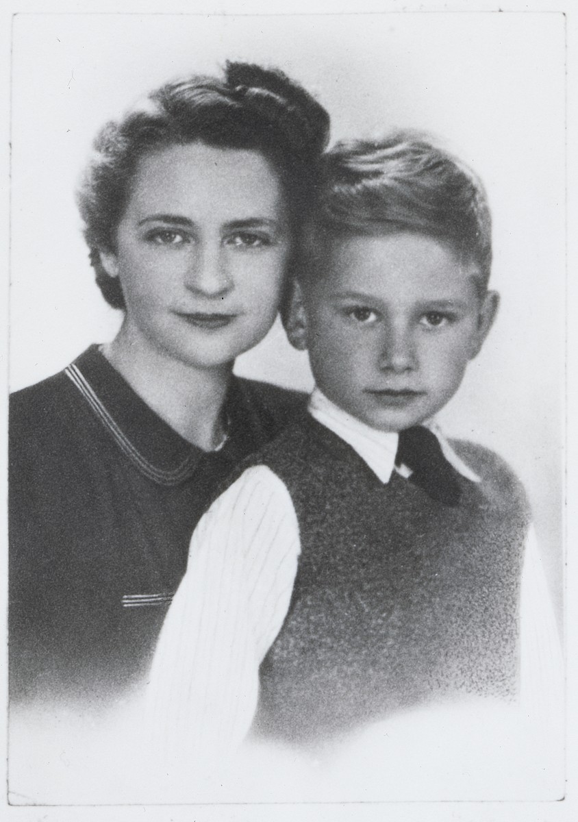 Portrait of Bronislawa Rechtszafen and her son, Edward shortly before they left the ghetto for the Aryan side.
