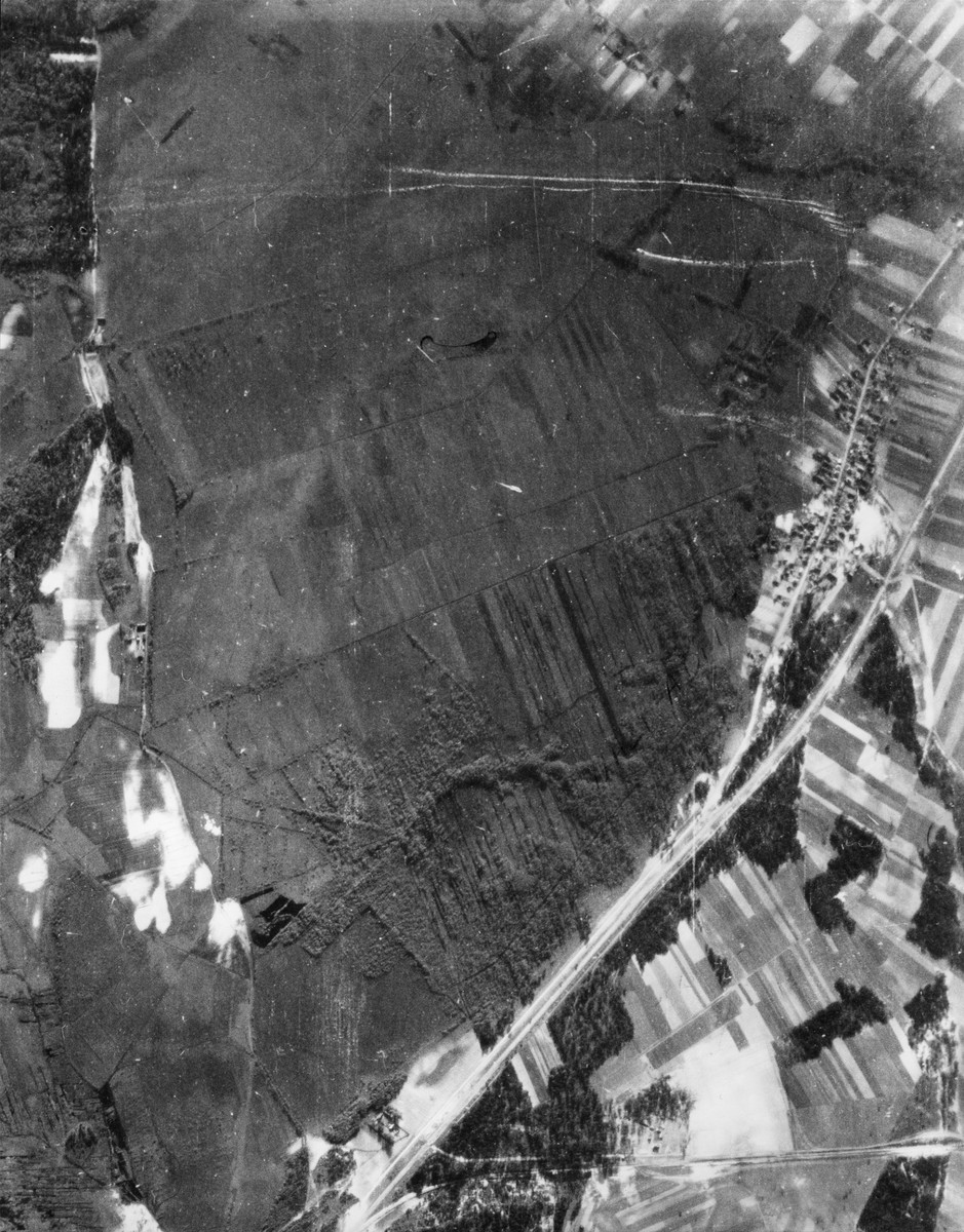 An aerial photo of the area around the Treblinka concentration camp. [oversize print]