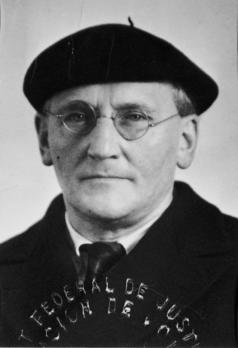 Portrait of Hermann Scherchen, German conductor.  
In 1939, Frieda Belinfante won the prestigious award for new conductors in his summer class in Neuchatel, Switzerland.   After Belinfante's escape from France to Switzerland in the winter of 1943-44, Scherchen saved her from being sent back over the border by verifying that she was a Dutch citizen and his former pupil.  Her Jewish companion during the flight, Toni van Praagh, was sent back by the Swiss police and died in Auschwitz.