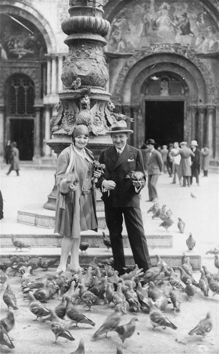 Portrait of a Jewish couple on their honeymoon in Venice.

Pictured are Magda and Nandor Muller from Hlohovec, Czechoslovakia.
