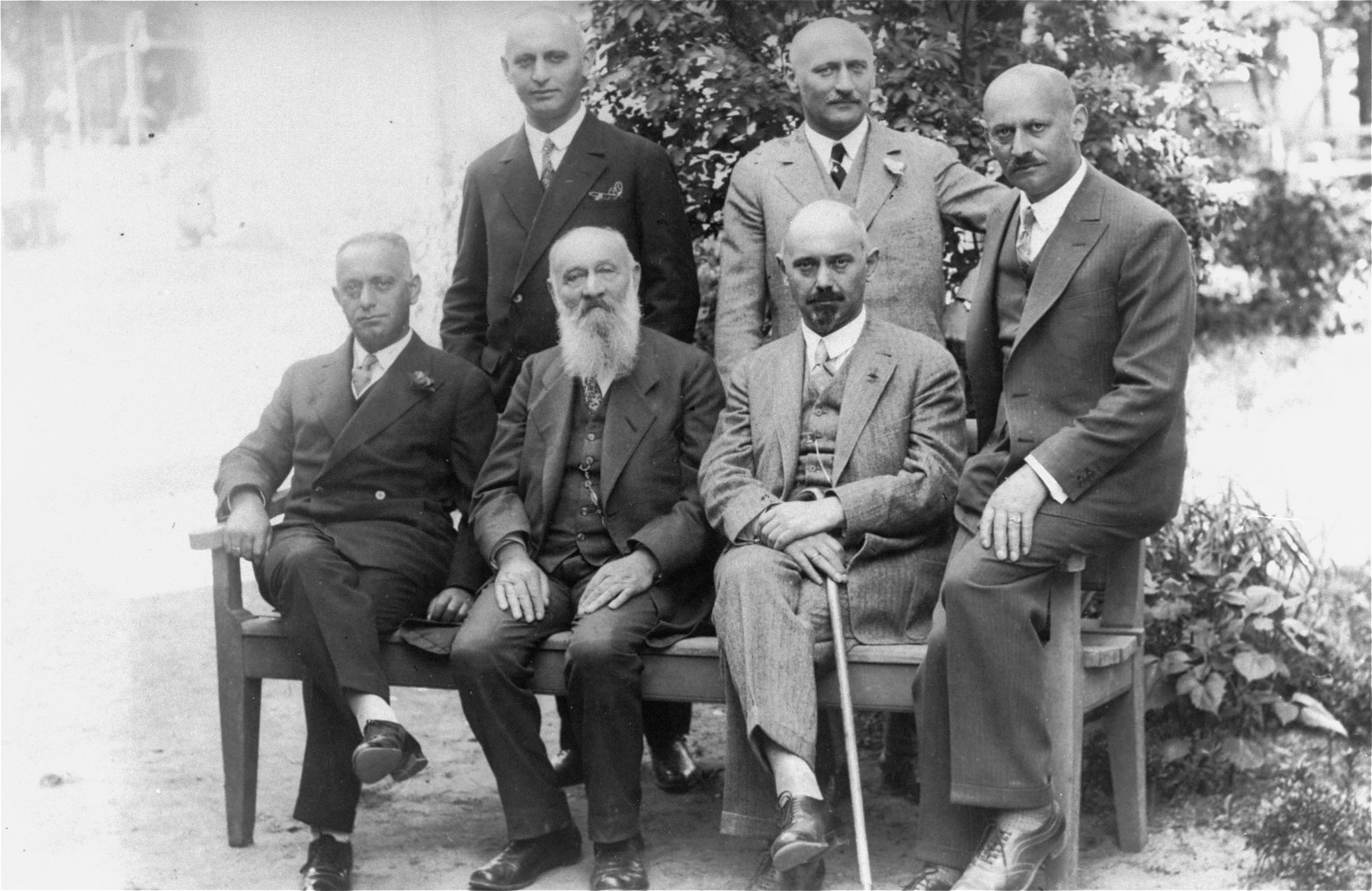 Simon Anker (front row, second from the left) poses with his five sons in Zoppot, a suburb of Danzig.  

Pictured in the front row are: Heinrich, Simon, and Arthur Anker.  In the back row are: Paul, Leo, and Georg Anker.  With the exception of Georg, all lived in Danzig and were active in the family grain business.  Georg, ran a men's clothing manufacturing business in Berlin.  During the Nazi period Heinrich, Arthur, Paul, and Leo left Danzig in October, 1938.  Georg left Berlin in July 1939.  Heinrich, Arthur, Paul, and Georg settled in Los Angeles, while Leo settled in London.