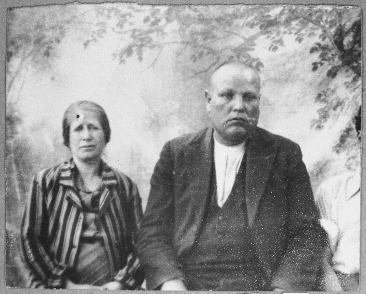 Portrait of Todoros Levi, son of Mair Levi, and Todoros' wife, Rekula.  Todoros was a rag dealer.  They lived at Zmayeva 5 in Bitola.