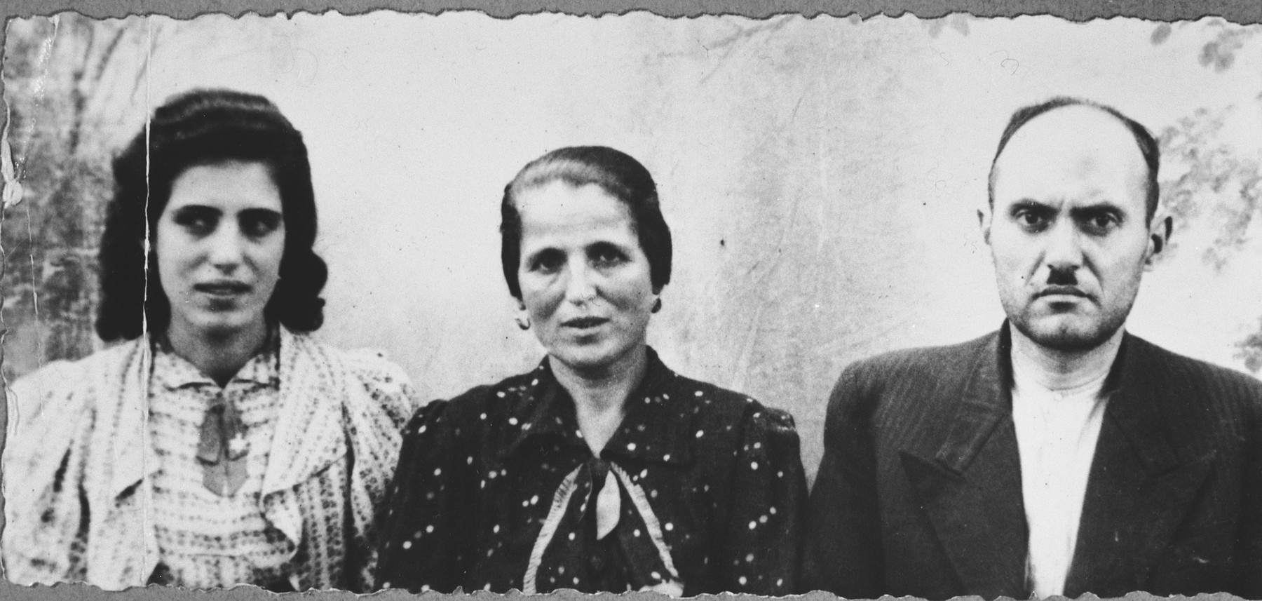 Portrait of Haim Koen, son of Pinkas Koen, Haim's wife, Miriam, and his daughter, Sol.  Haim was a second-hand dealer and Sol, a student.  They lived at Putnika 138 in Bitola.