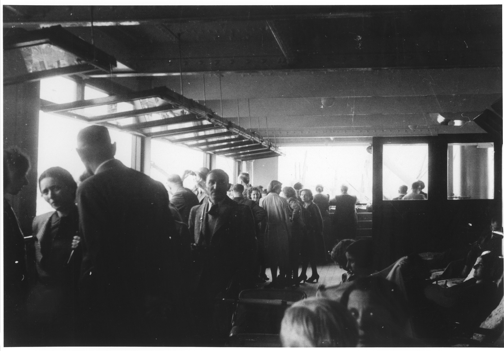 Jewish refugees gather below deck on the MS St. Louis.