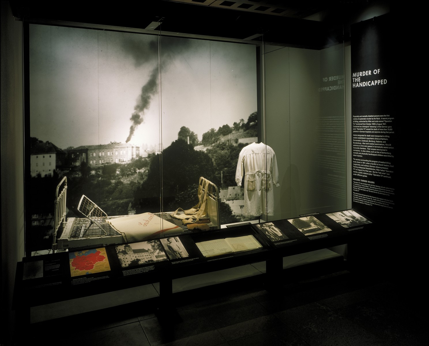View of the "Murder of the Handicapped" segment on the fourth floor of the permanent exhibition in the U.S. Holocaust Memorial Museum.